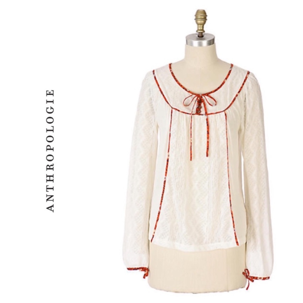 Anthropolgie C. Kerr Boho Pointelle Long Sleeve Peasant Top